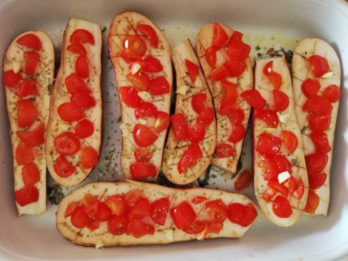 melanzane a barchetta in teglia