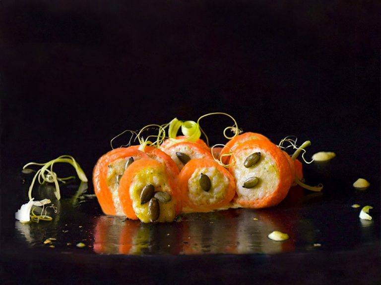 rollè di zucca con riso e salsa di sedano sempre