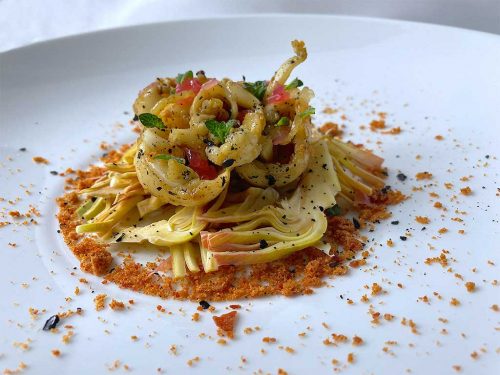 seppioline marinate con carciofi impiattamento