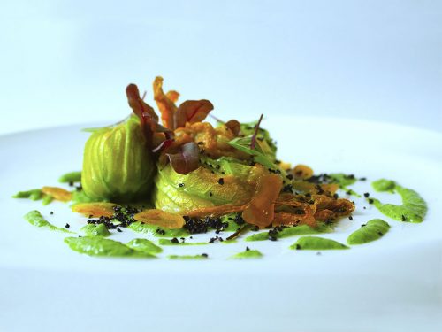 fiori di zucca di terra e di mare impiattamento