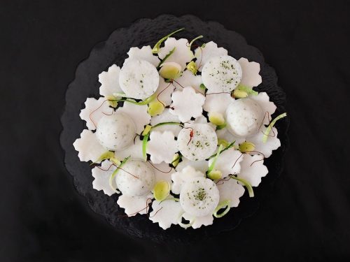 polenta bianca e baccalà mantecato presentazione